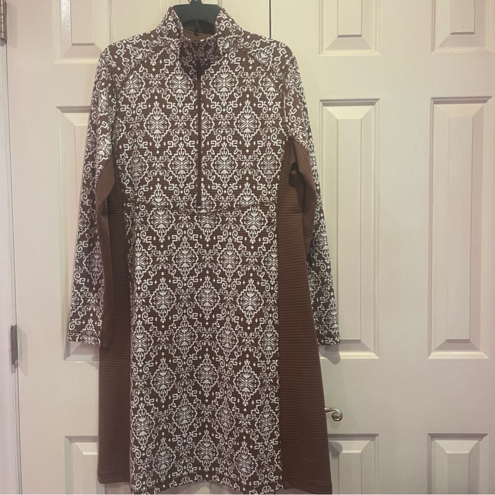 Sahalie Jacquard Dress long sleeve Abstract print zip Size XL
